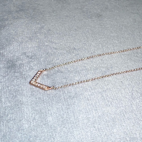 Delicate Rose Gold and Diamond Chevron Necklace - Picture 2 of 7